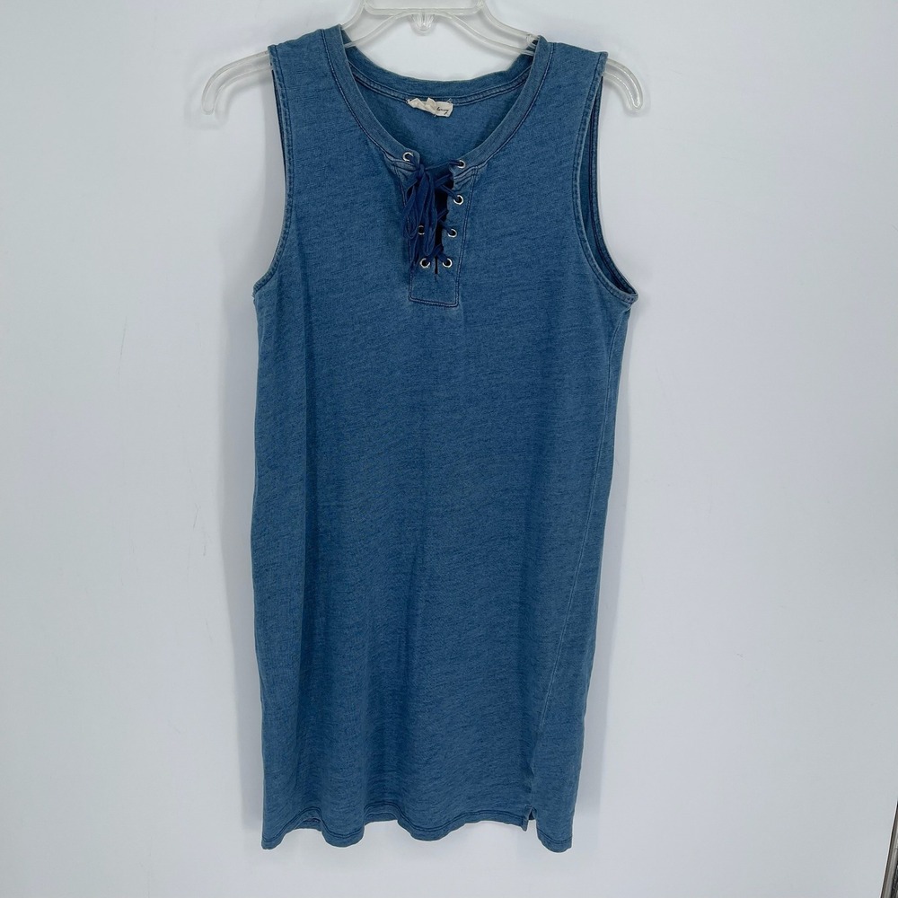 Jane and Delaney Women's Blue Lace Up Sleeveless Cotton Mini Shift Dress Size S